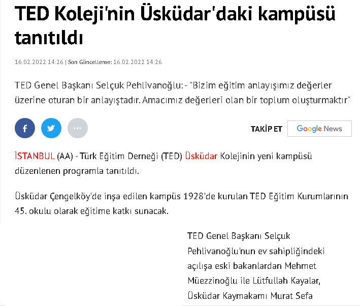 TED Koleji'nin Üsküdar'daki Kampüsü Tanıtıldı