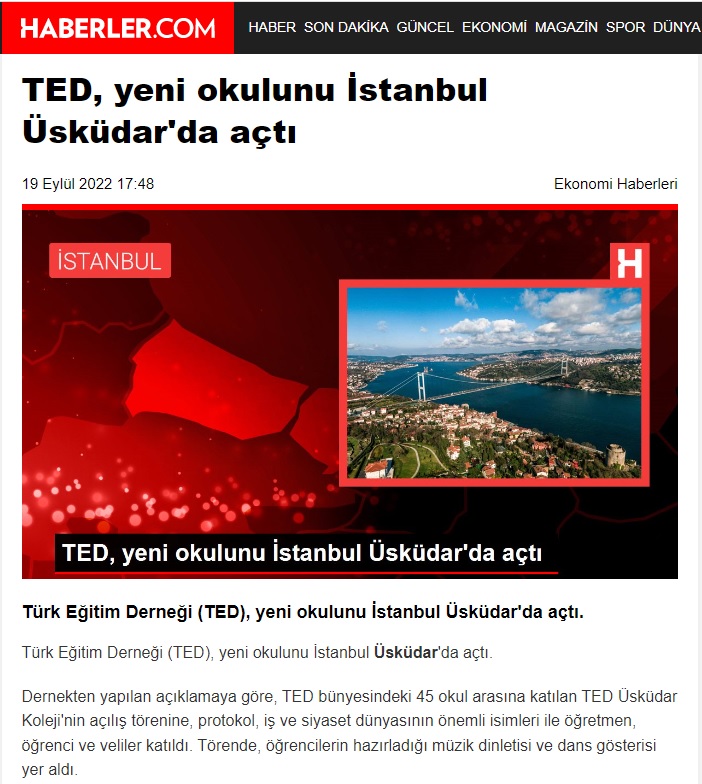 TED, Yeni Okulunu İstanbul Üsküdar’da Açtı