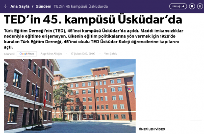 TED’in 45. kampüsü Üsküdar’da